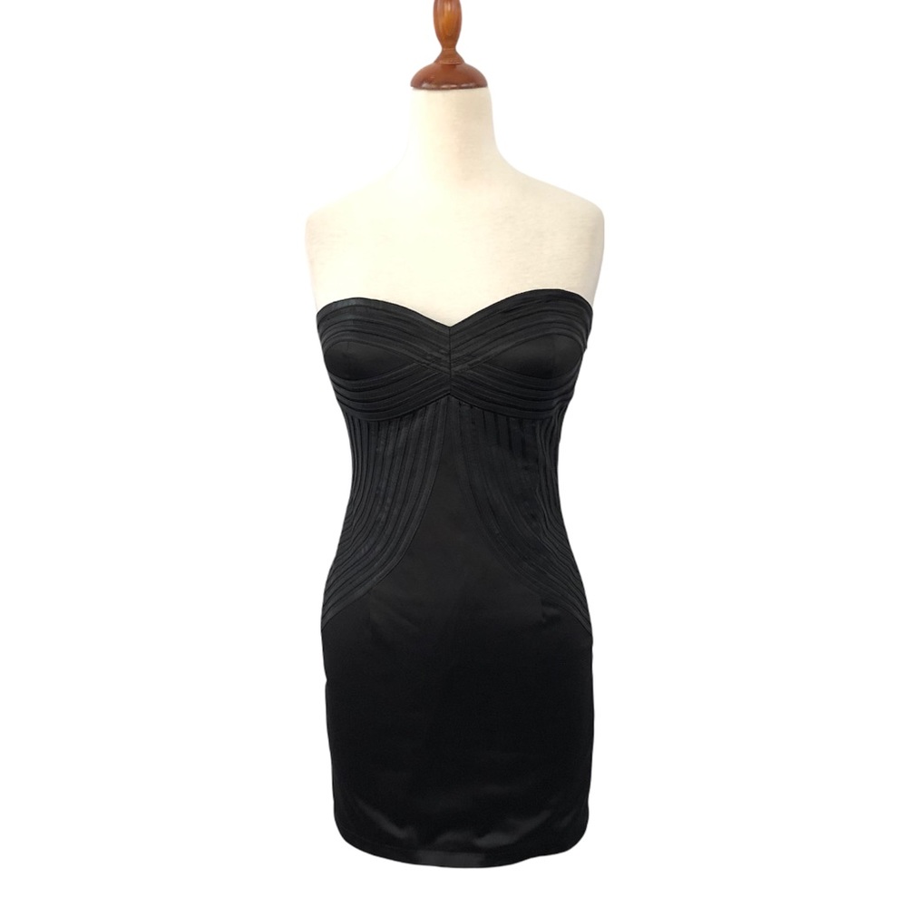 BLQMKT Blaque Market Strapless Mini Dress with Faux Leather Striped Trim